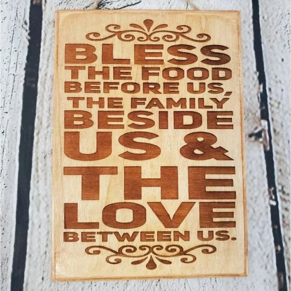 Bless Food, Family Love 7in Wood Sign - Picture 1 of 3